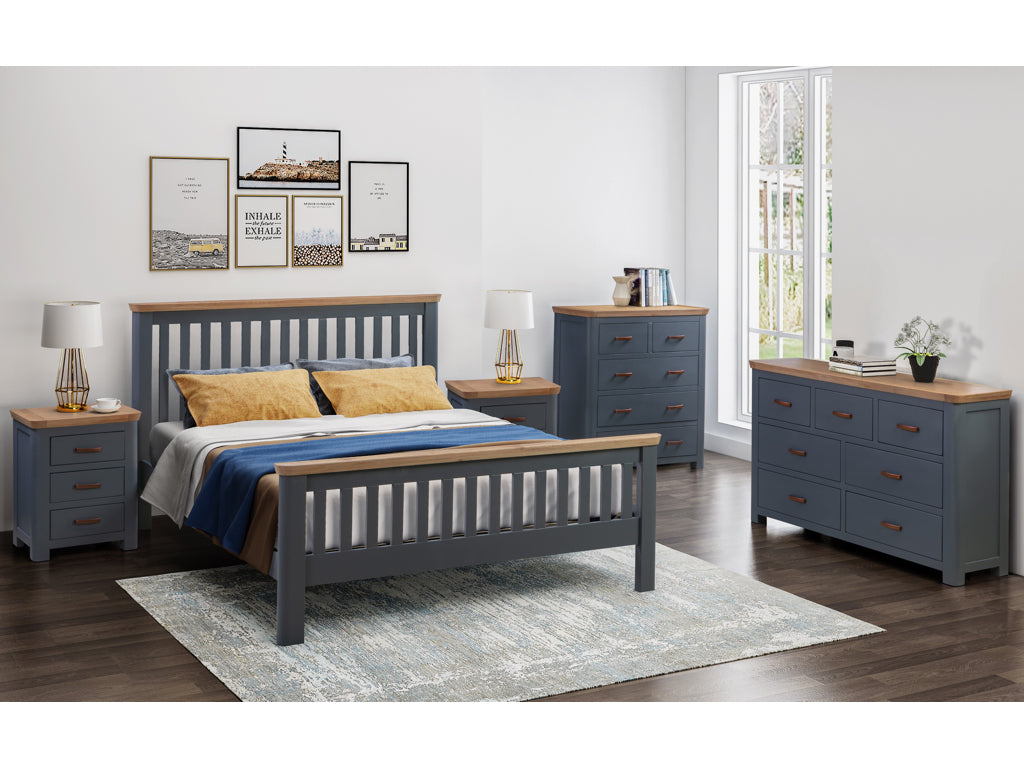 Treviso Midnight Blue Bed - Oak