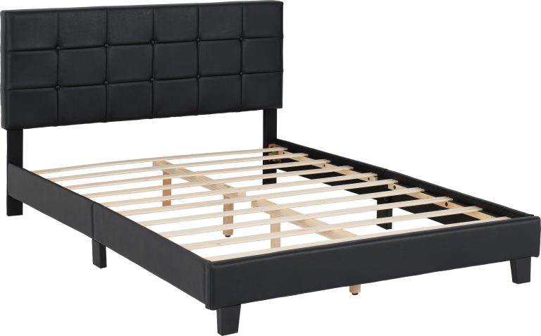 Arran 4'6" Double Bed - Black Faux Leather