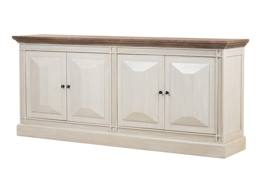 Devon 4 Door Sideboard - Rustic White /Oak Wash Top