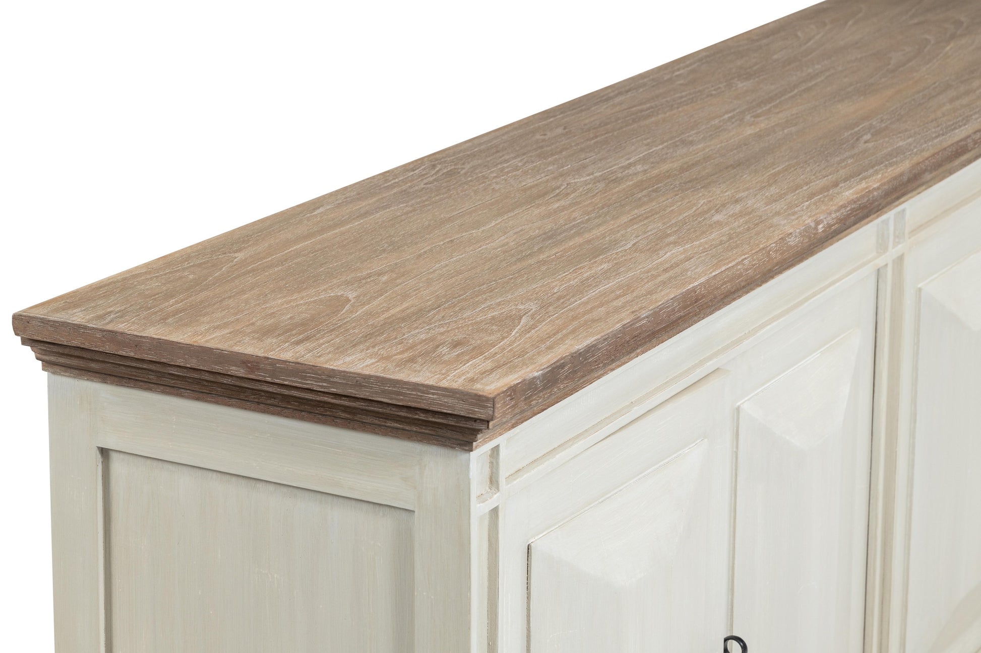 Devon 4 Door Sideboard - Rustic White /Oak Wash Top