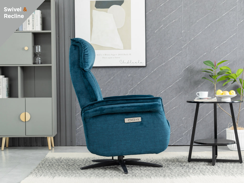 Evoque Swivel Electric Dual Motor Armchair - Ocean Blue