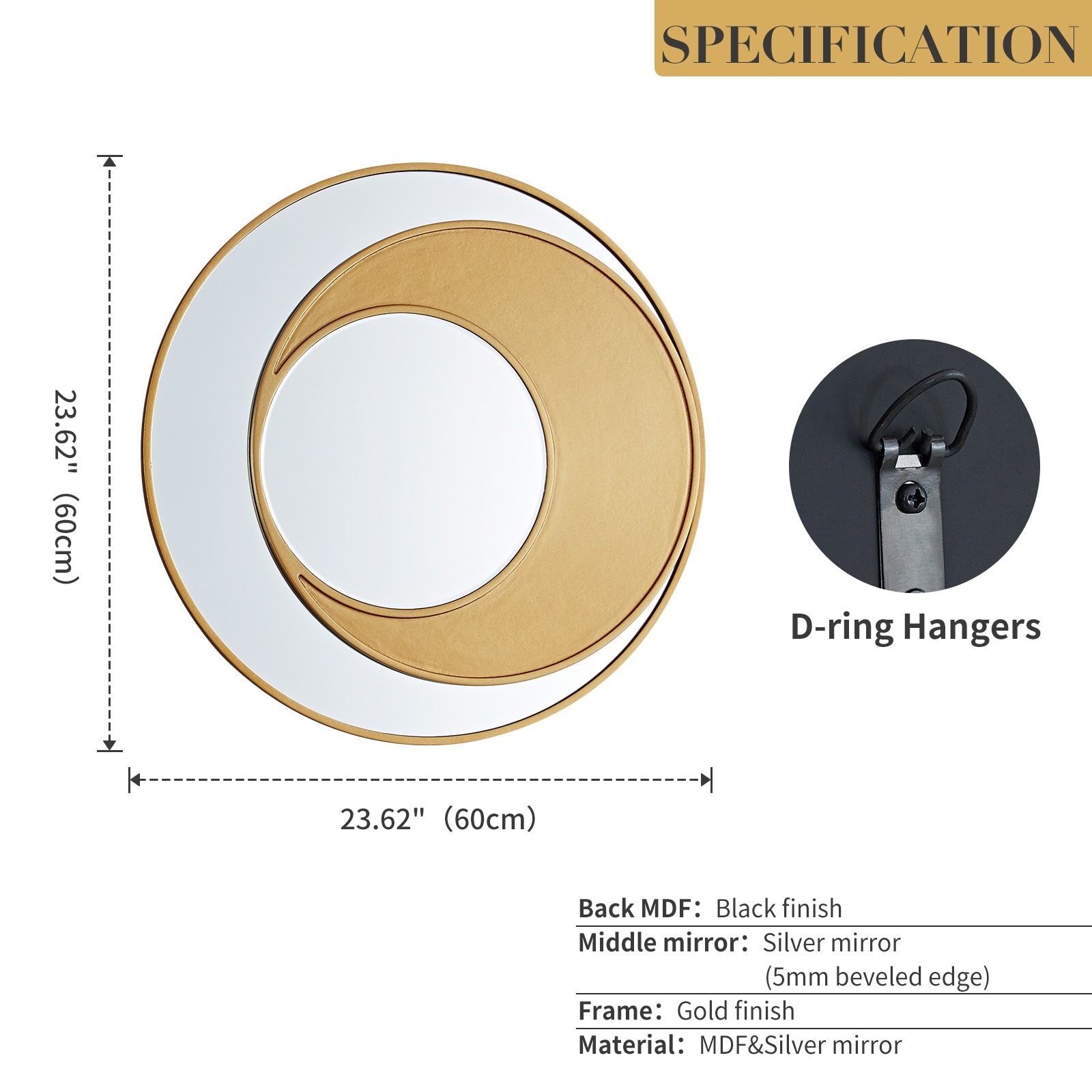 GD004 Round Gold Mirror with Half-Moon Detail – Decorative Wall Mirror