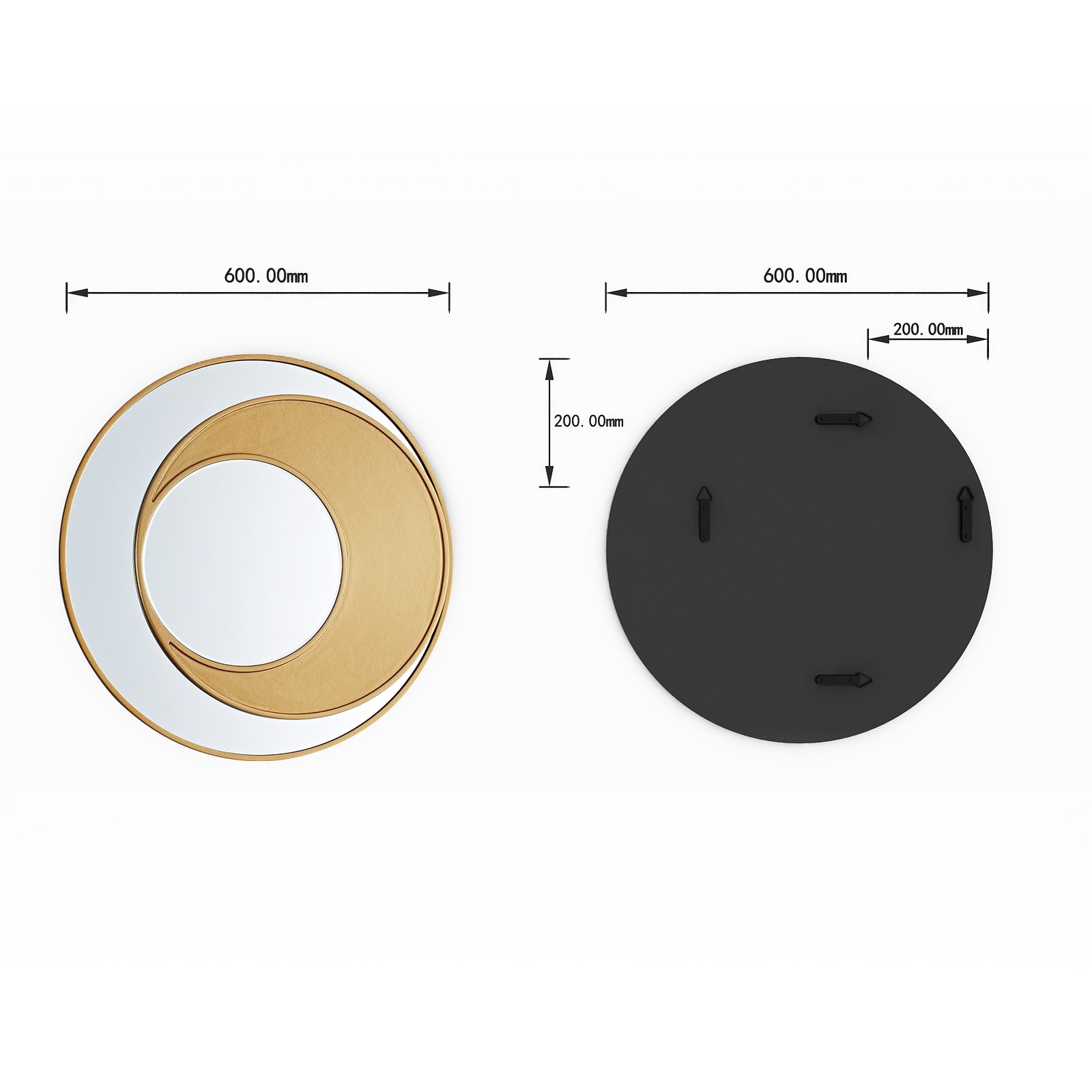 GD004 Round Gold Mirror with Half-Moon Detail – Decorative Wall Mirror