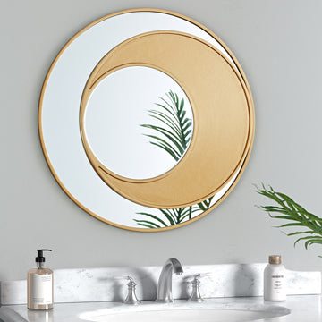 GD004 Round Gold Mirror with Half-Moon Detail – Decorative Wall Mirror