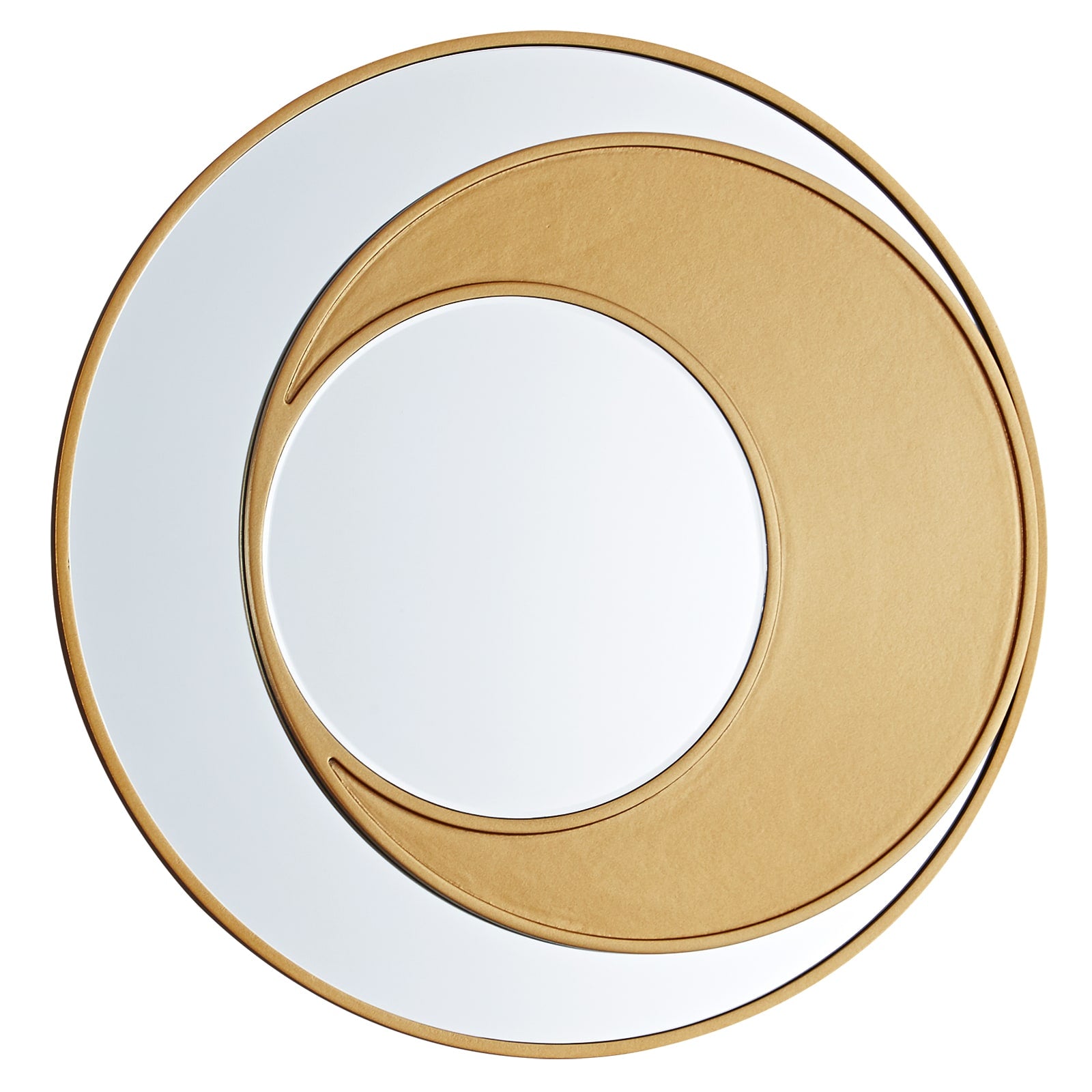 GD004 Round Gold Mirror with Half-Moon Detail – Decorative Wall Mirror