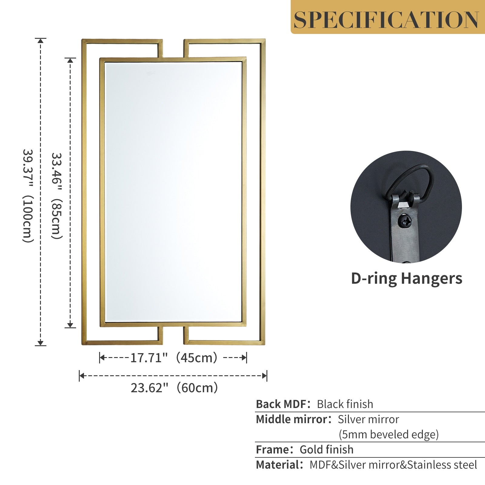 GD007 Rectangular Gold Geometric Mirror – Wall Mirror