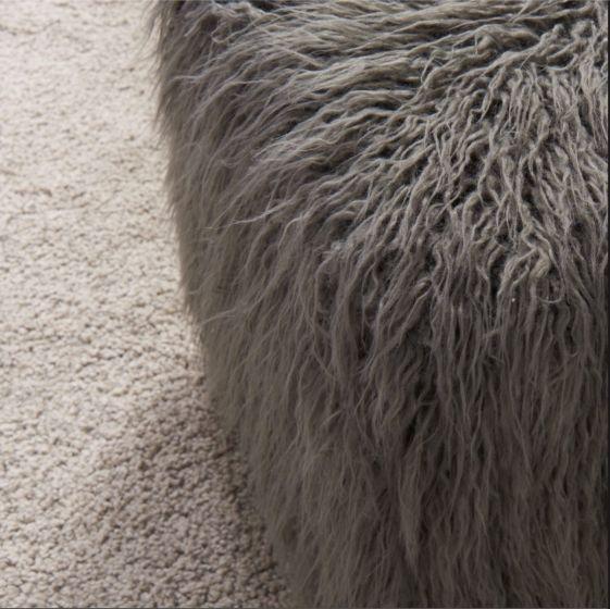 Heavy Shag Faux Sheepskin Cube Stool – Grey, Pink & Teal