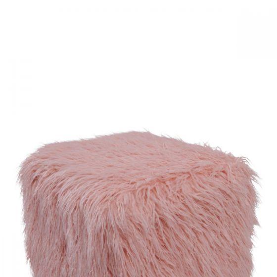 Heavy Shag Faux Sheepskin Cube Stool – Grey, Pink & Teal