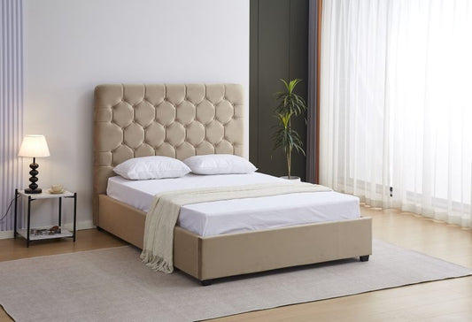 Madison Ottoman 5' King Bed - Fawn Velvet Fabric