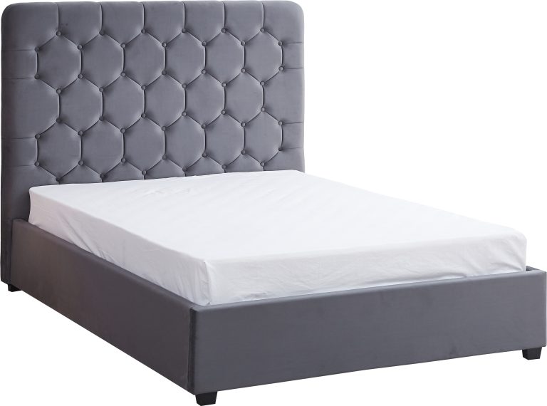 Madison Ottoman 5' King Bed - Grey Velvet Fabric