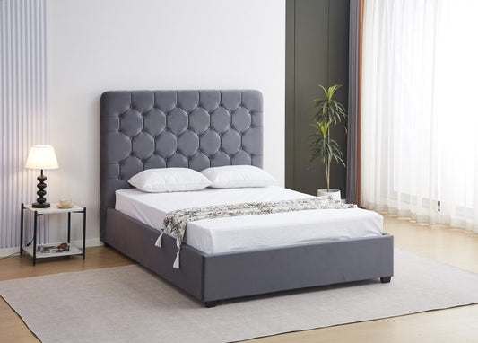 Madison Ottoman 5' King Bed - Grey Velvet Fabric