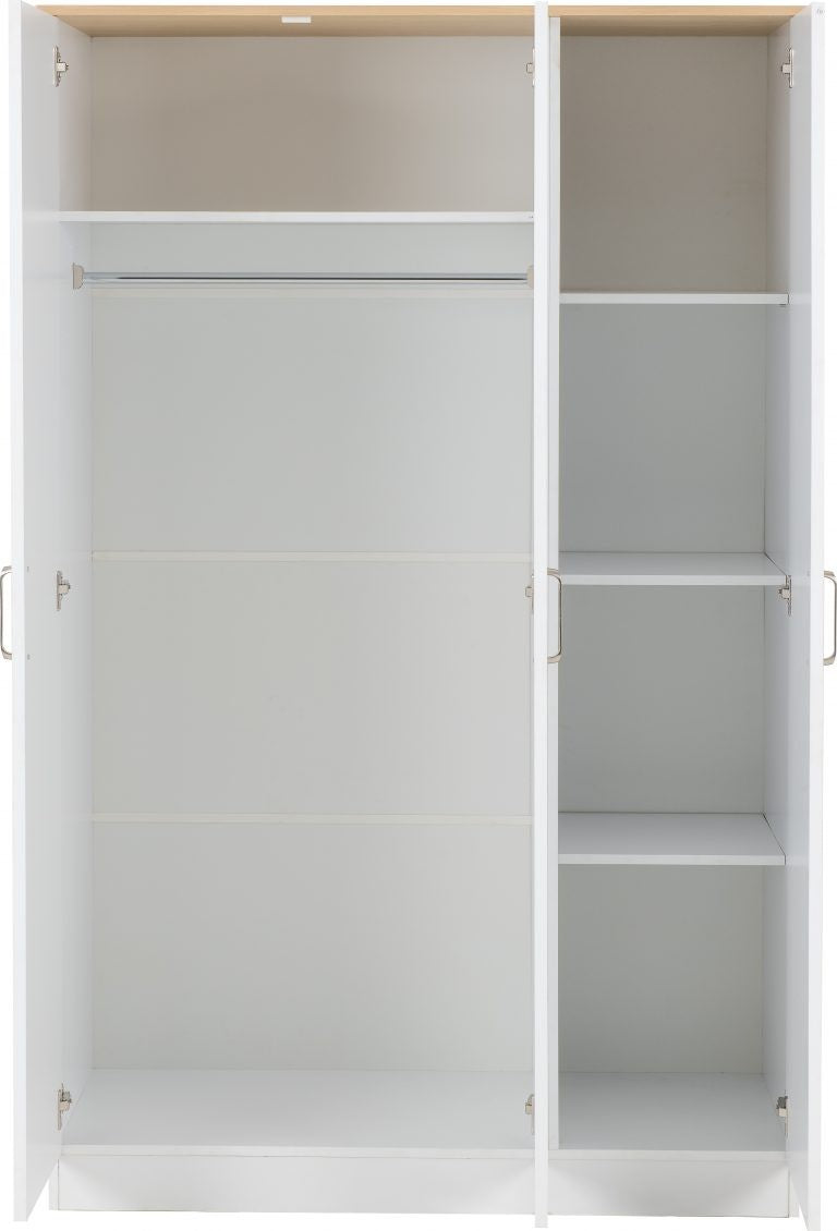 Portland 3 Door Wardrobe - White/Oak Effect