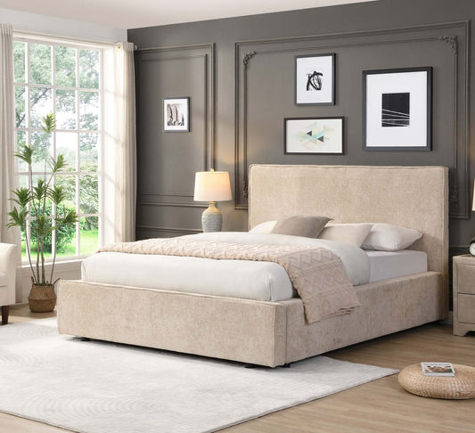 Wicklow Storage Bed – Beige With Built-In Foot-End Drawer