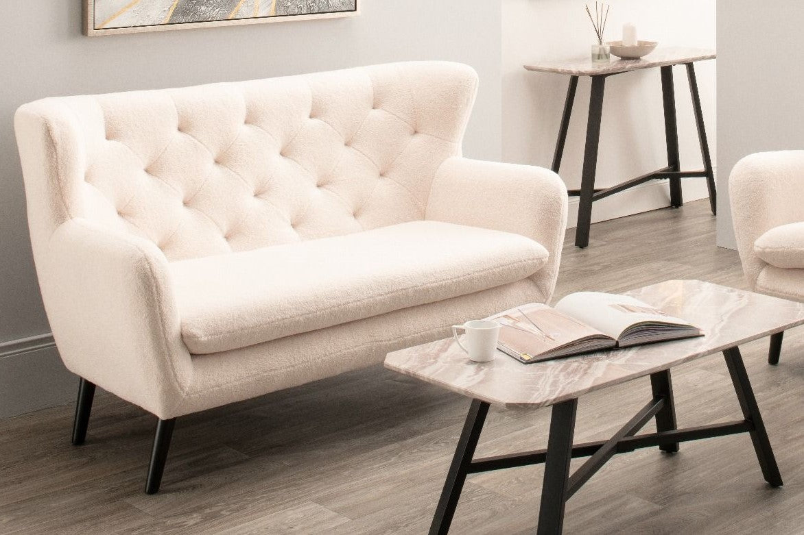 Yak 2 Seater Sofa - Short Faux Sheepskin - White