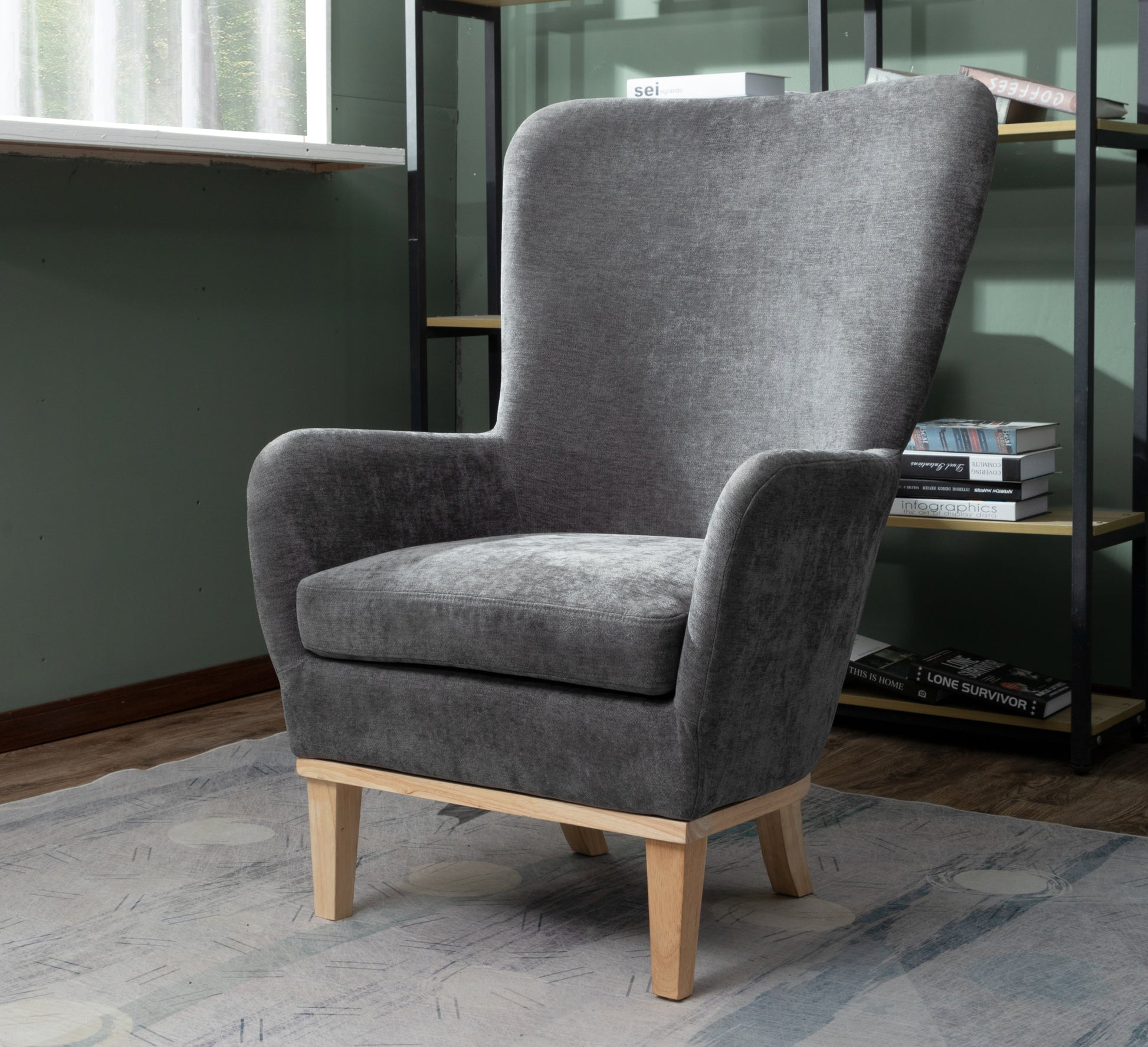 Armchair and Footstool Dark Grey