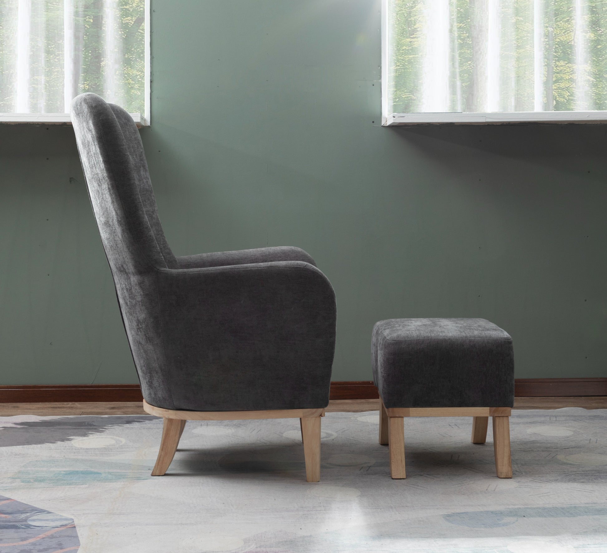 Armchair and Footstool Dark Grey
