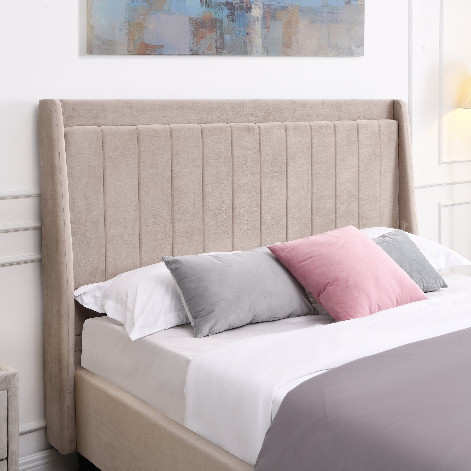 Mayo Bed - Beige Velvet Fabric