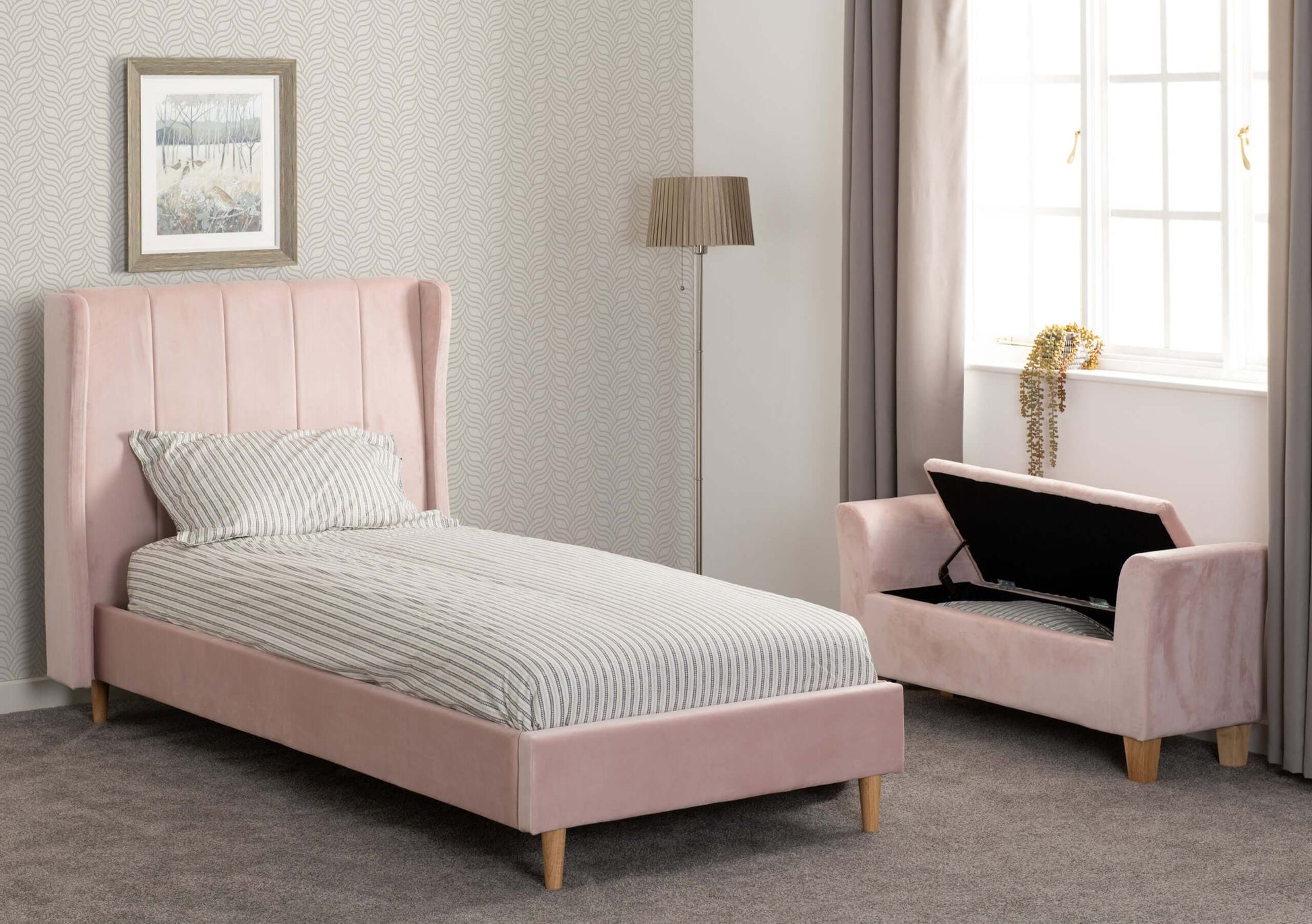 Amelia 3' Bed Pink Velvet Fabric- The Right Buy Store