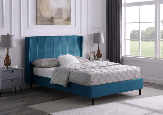 Amelia 4'6" Double Bed Blue Velvet Fabric- The Right Buy Store