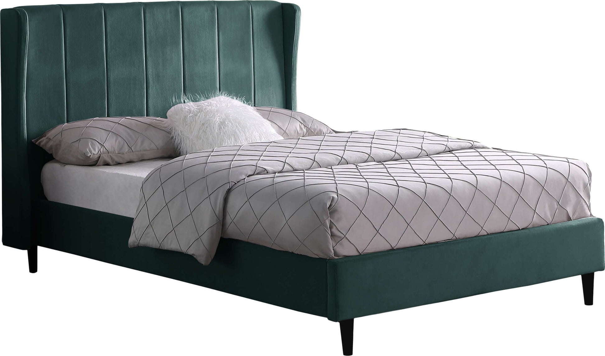 Amelia 4'6" Double  Bed Green Velvet Fabric- The Right Buy Store