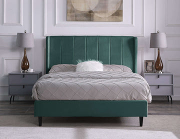Amelia 4'6" Double  Bed Green Velvet Fabric- The Right Buy Store