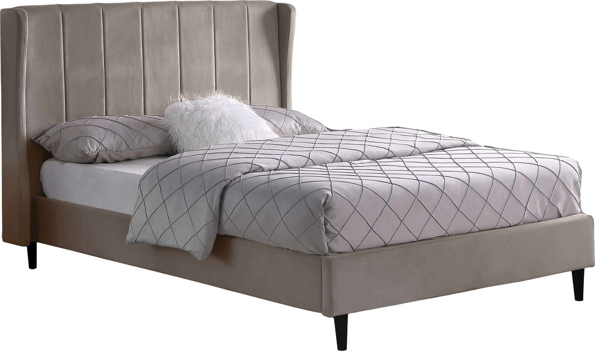 Amelia Double Bed Oyster Velvet Fabric- The Right Buy Store