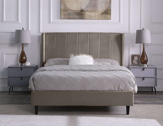 Amelia Double Bed Oyster Velvet Fabric- The Right Buy Store