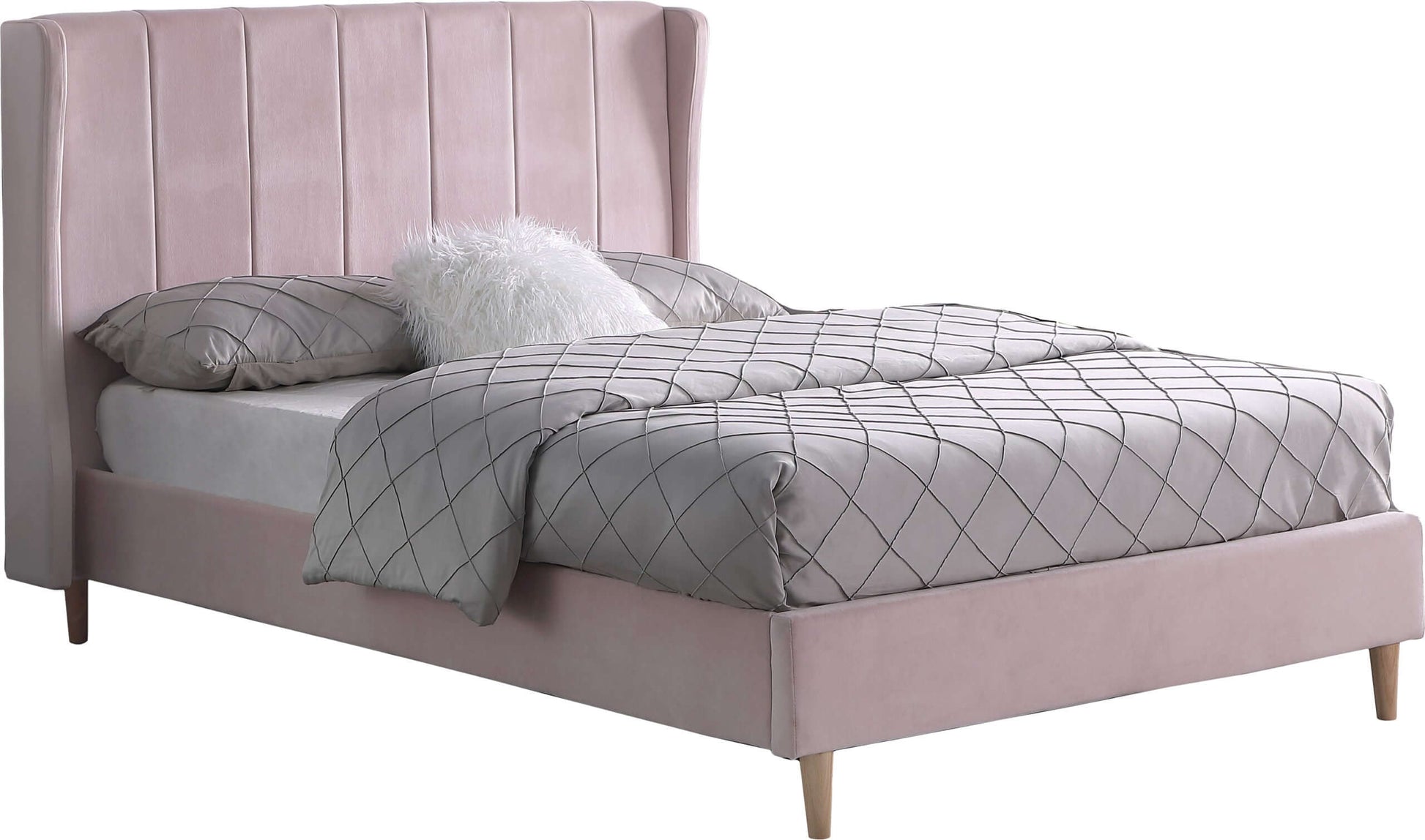 Amelia 4'6" Double Bed Pink Velvet Fabric- The Right Buy Store