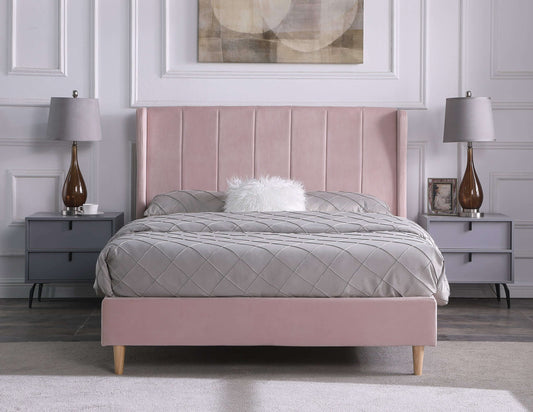 Amelia 5' King Bed - Pink Velvet Fabric