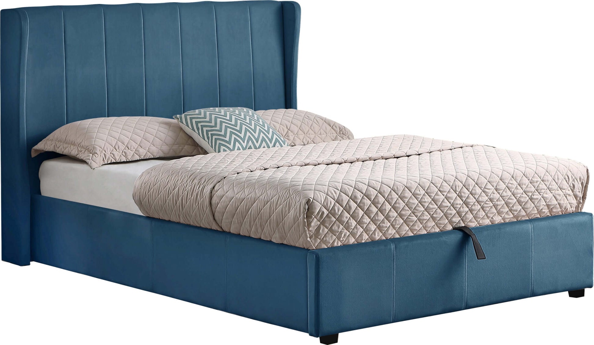 Amelia Plus 4'6" Storage Double Bed Blue Velvet Fabric- The Right Buy Store