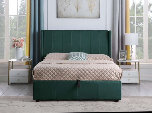 Amelia Plus 4'6" Storage Bed Green Velvet Fabric- The Right Buy Store