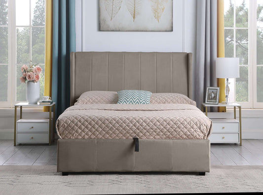 Amelia Plus 4'6" Storage Bed Oyster Velvet Fabric- The Right Buy Store