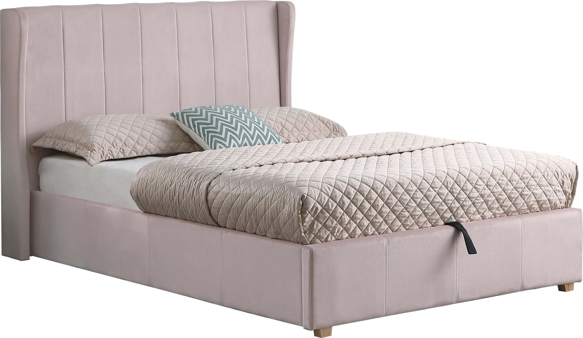 Amelia Plus 4'6" Storage Bed Pink Velvet Fabric- The Right Buy Store
