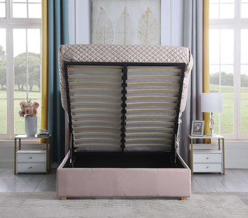 Amelia Plus 4'6" Storage Bed Pink Velvet Fabric- The Right Buy Store