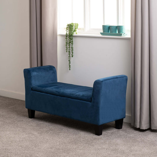 Amelia Storage Ottoman Blue Velvet Fabric- The Right Buy Store