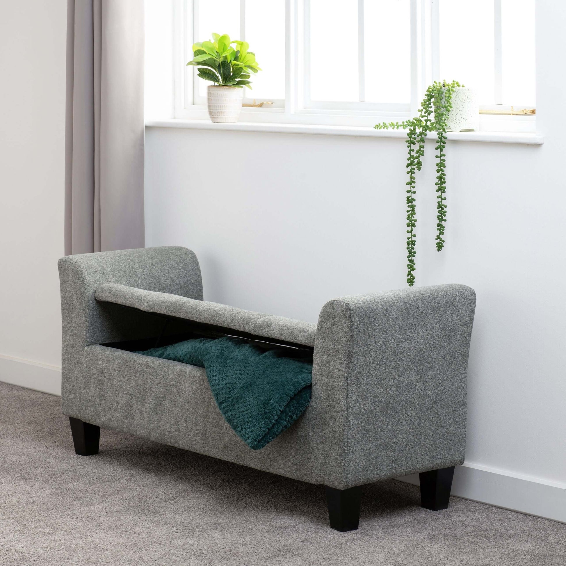Amelia Storage Ottoman Dark Grey Fabric- The Right Buy Store