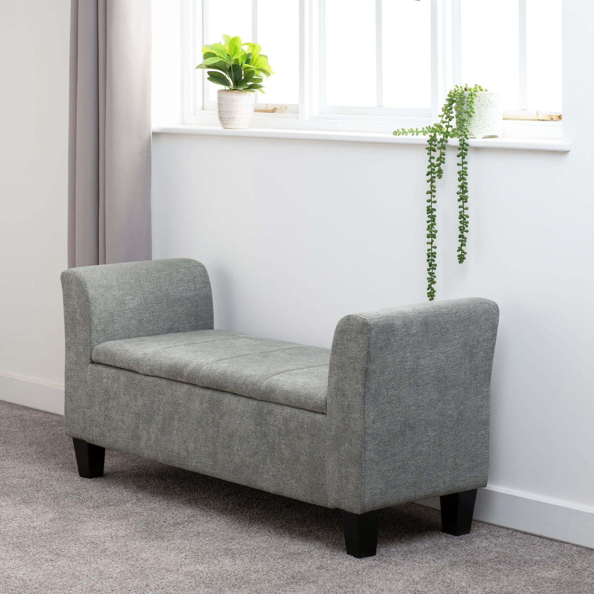 Amelia Storage Ottoman Dark Grey Fabric- The Right Buy Store