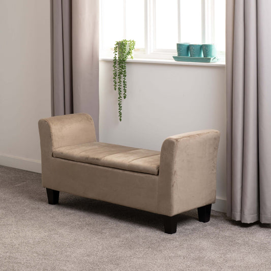 Amelia Storage Ottoman Oyster Velvet Fabric- The Right Buy Store