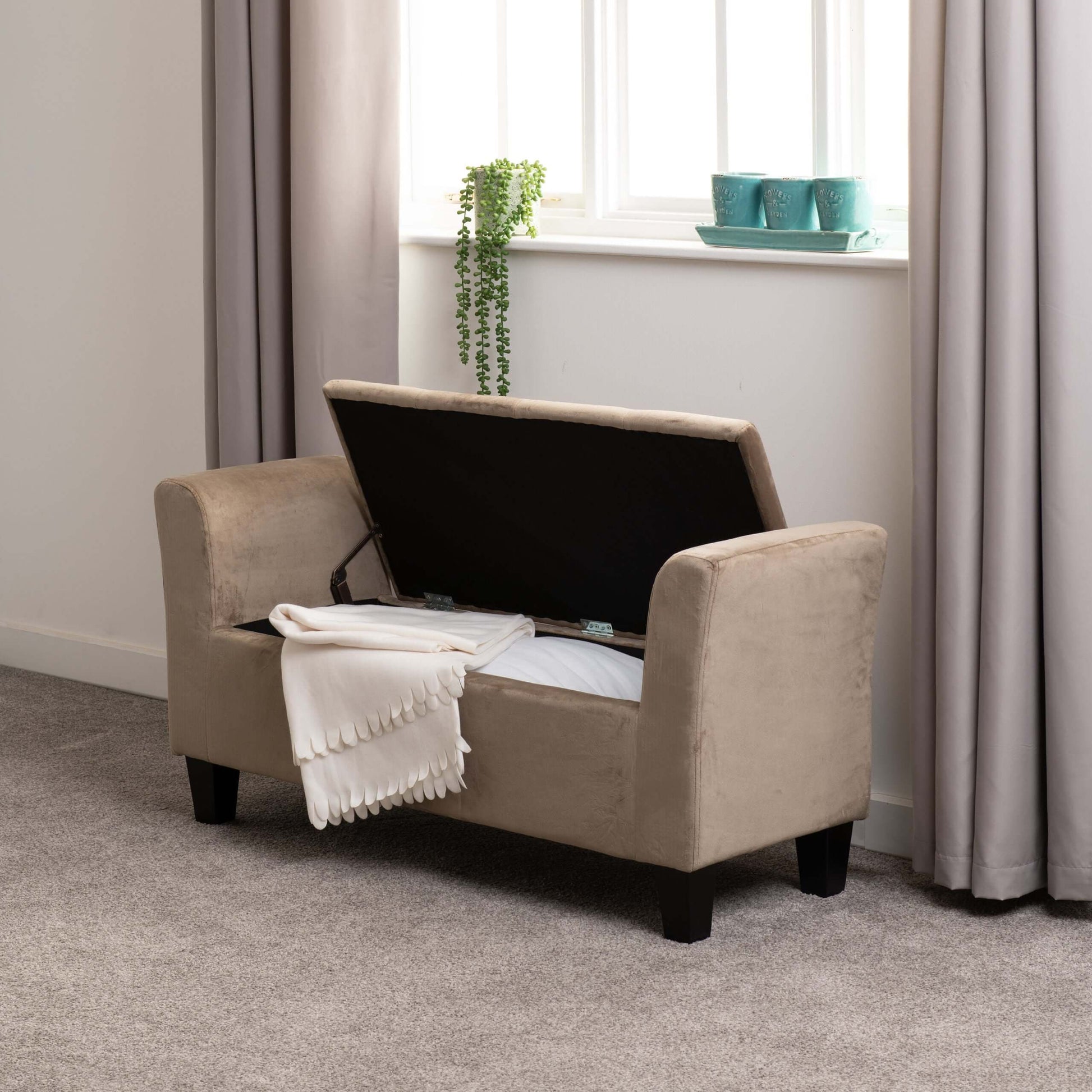 Amelia Storage Ottoman Oyster Velvet Fabric- The Right Buy Store