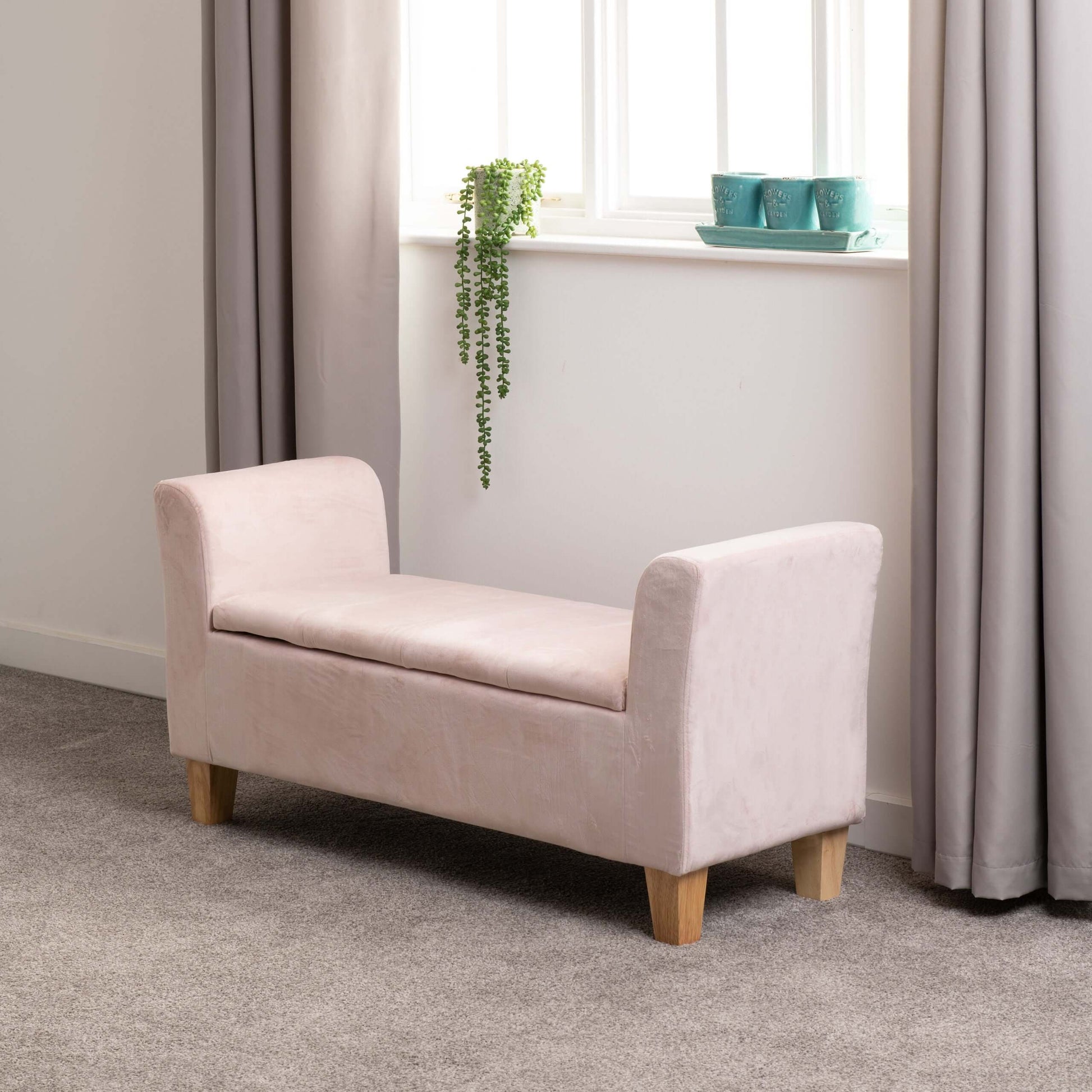 Amelia Storage Ottoman Pink Velvet Fabric- The Right Buy Store