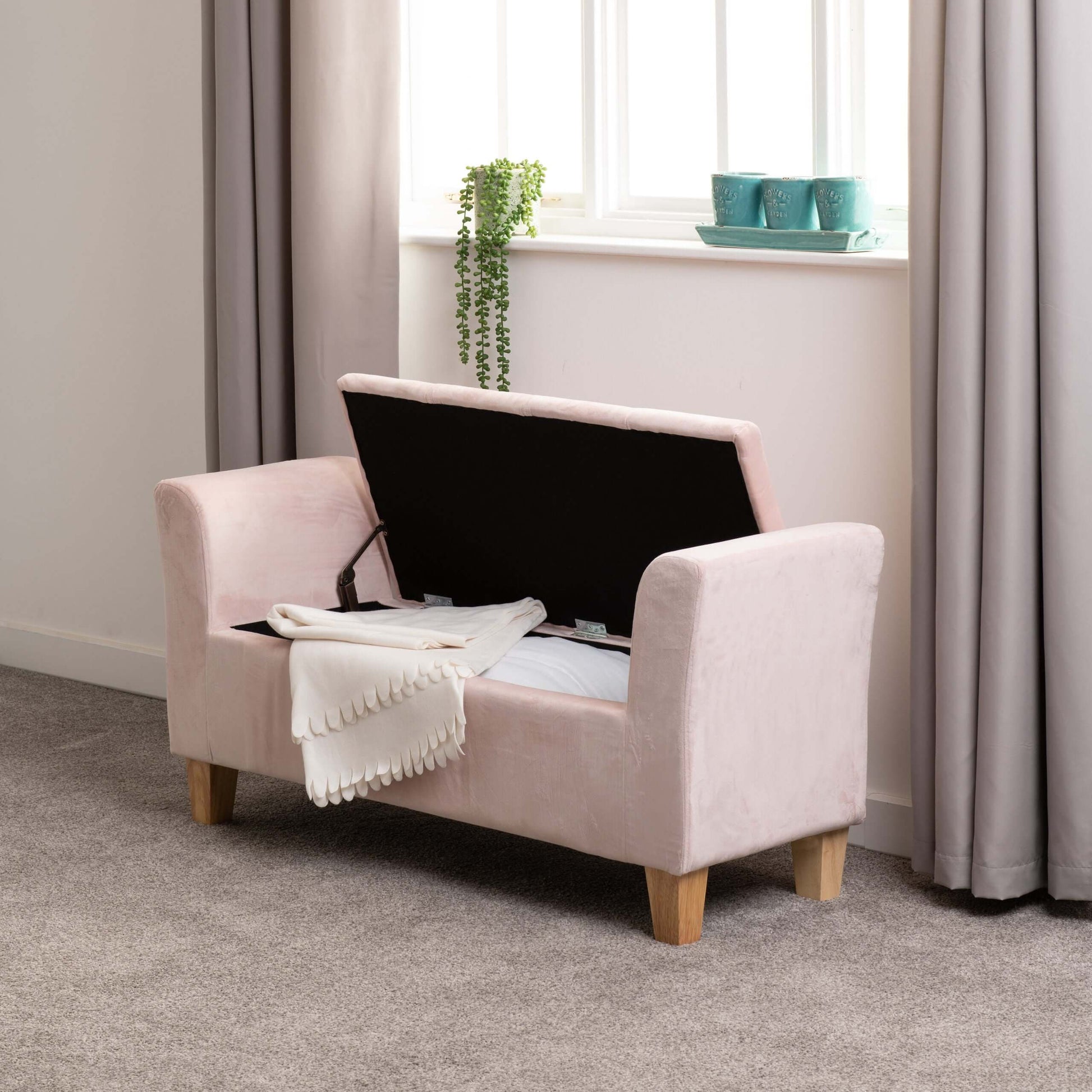 Amelia Storage Ottoman Pink Velvet Fabric- The Right Buy Store