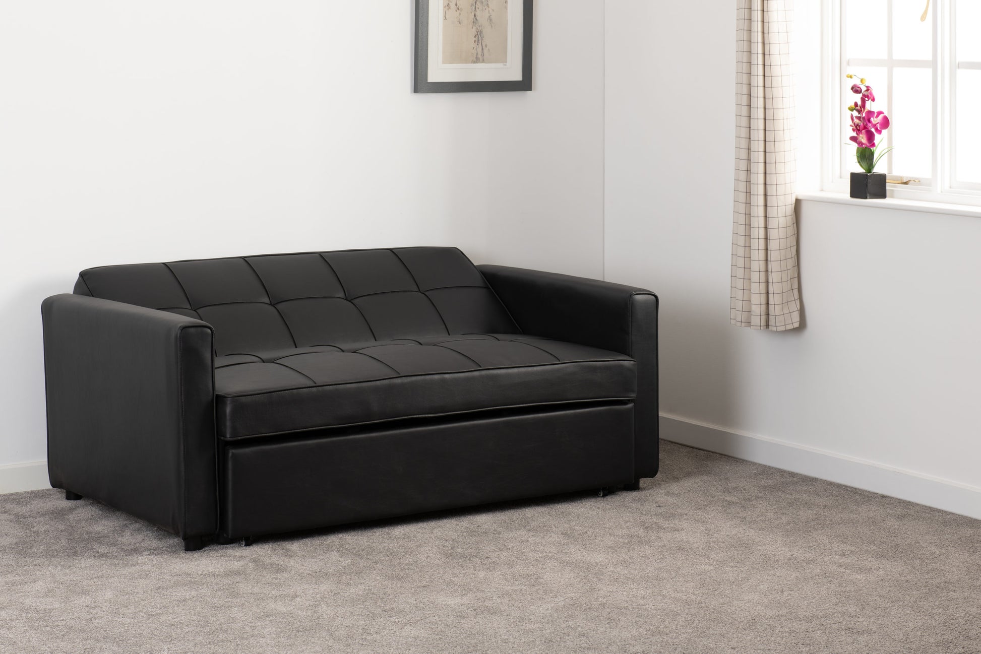 Astoria Sofa Bed - Black Faux Leather - The Right Buy Store