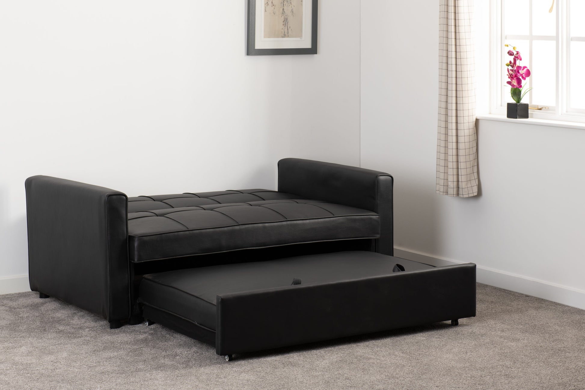 Astoria Sofa Bed - Black Faux Leather - The Right Buy Store