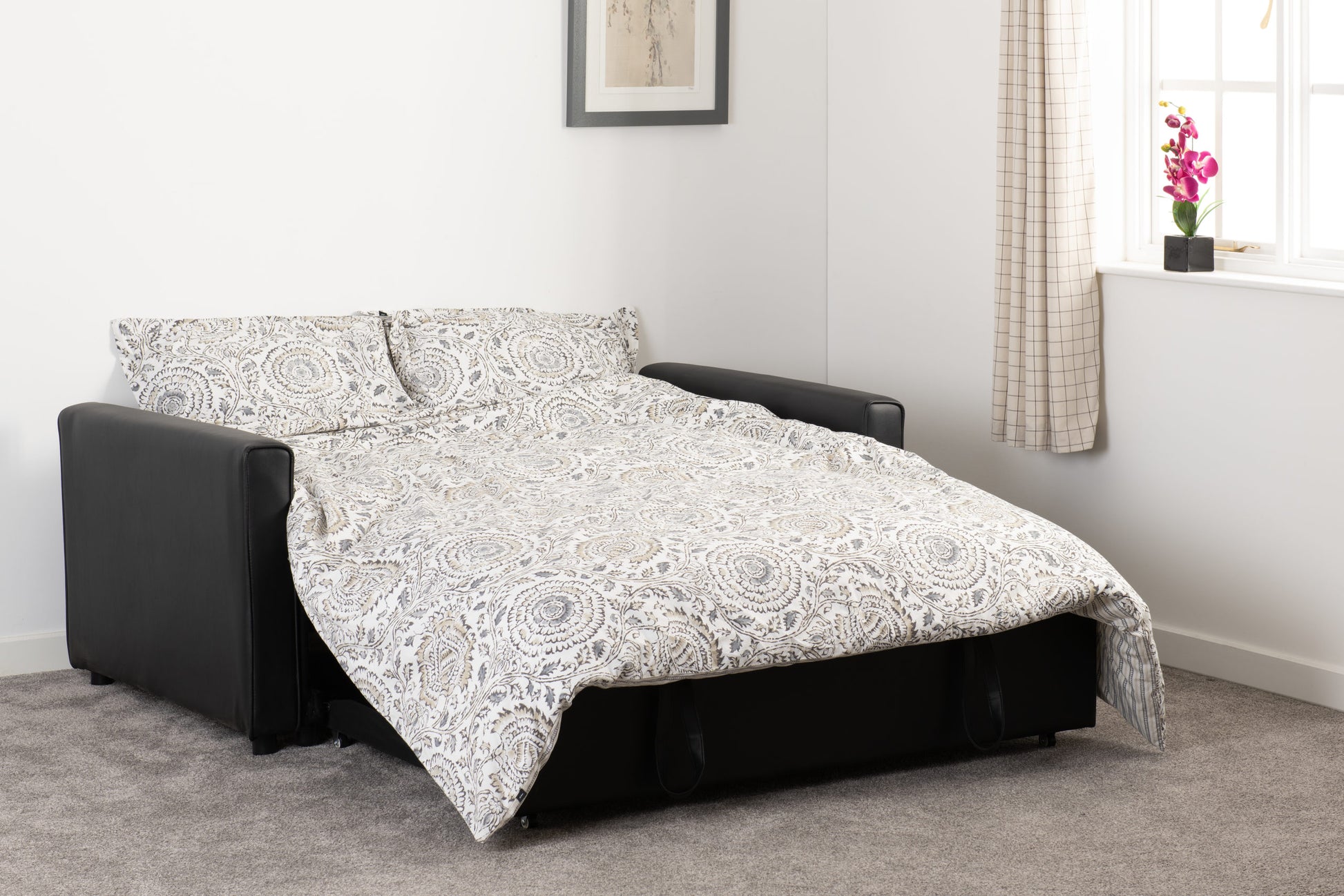 Astoria Sofa Bed - Black Faux Leather - The Right Buy Store