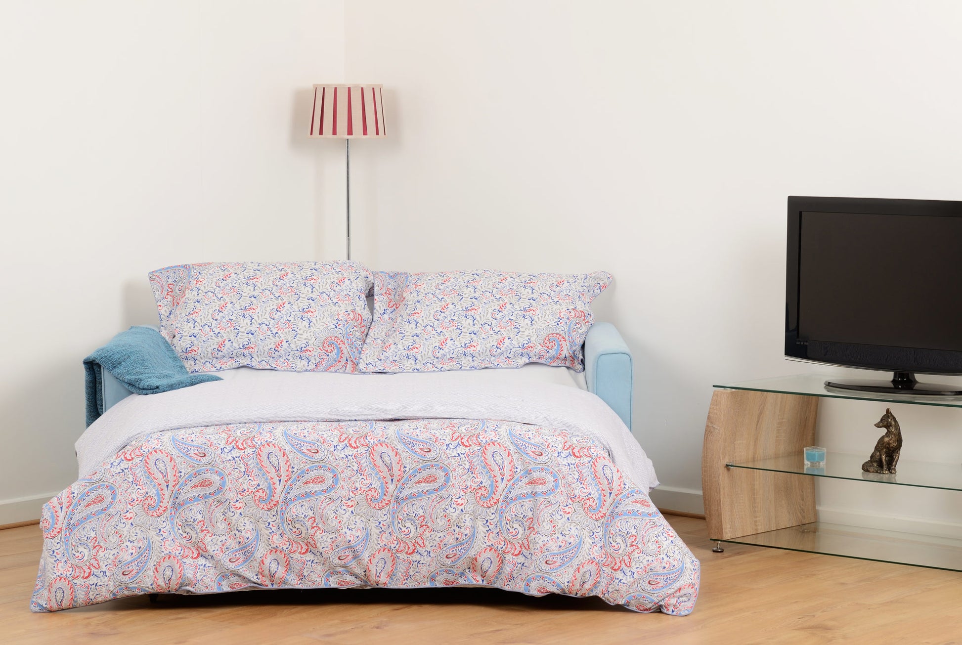 Astoria Sofa Bed - Light Blue Fabric - The Right Buy Store