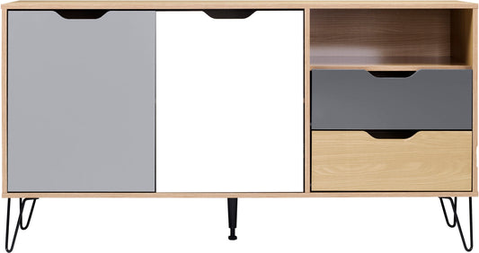 Bergen 2 Door 2 Drawer Sideboard - Oak Effect/White/Grey