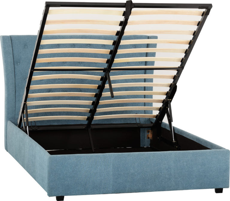 Camden Plus 4'6" Storage Bed Blue Fabric- The Right Buy Store