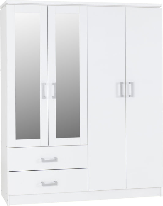 Charles 4 Door 2 Drawer Mirrored Wardrobe - White