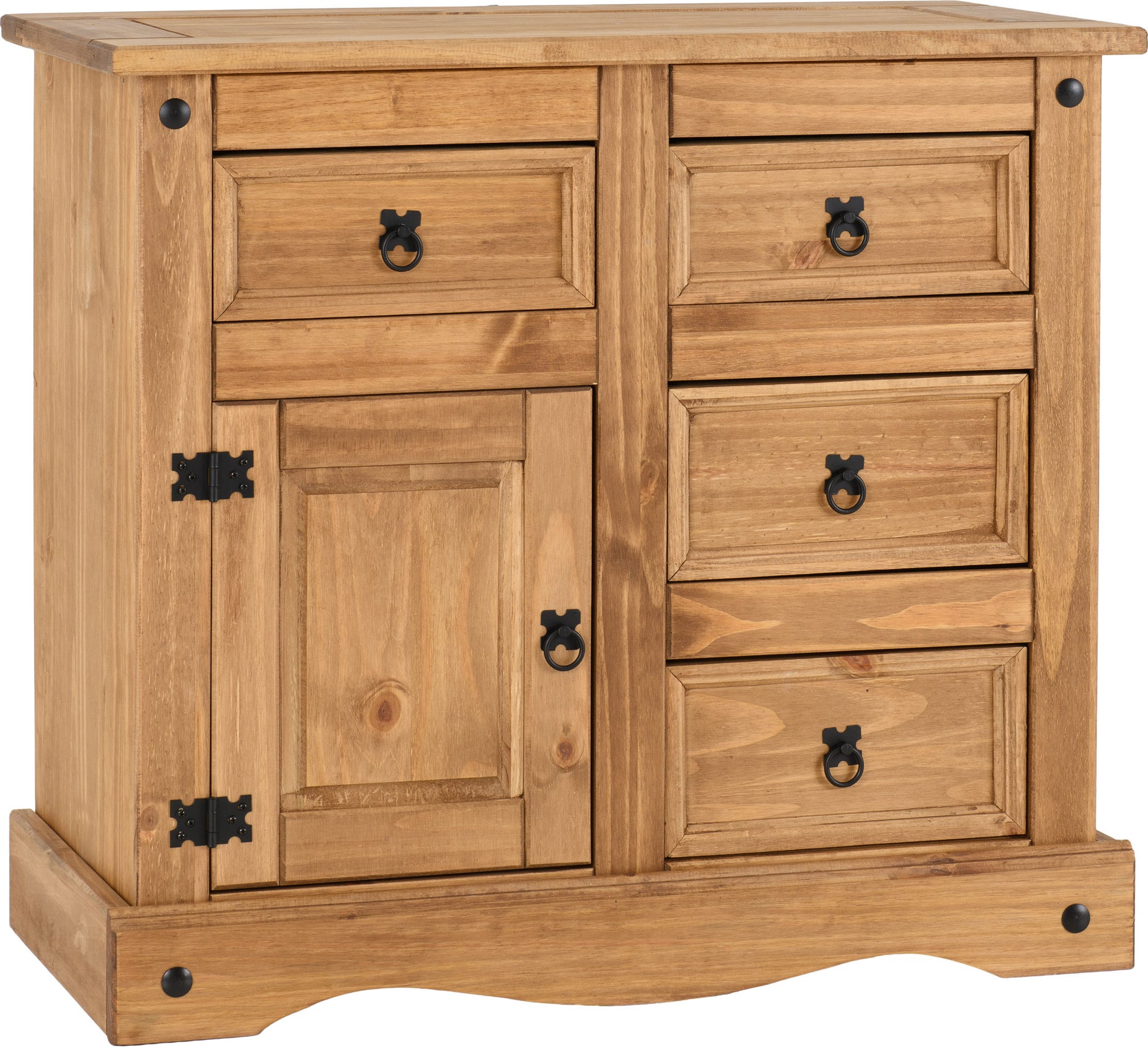 Corona 1 Door 4 Drawer Sideboard - Distressed Waxed Pine - The Right Buy Store