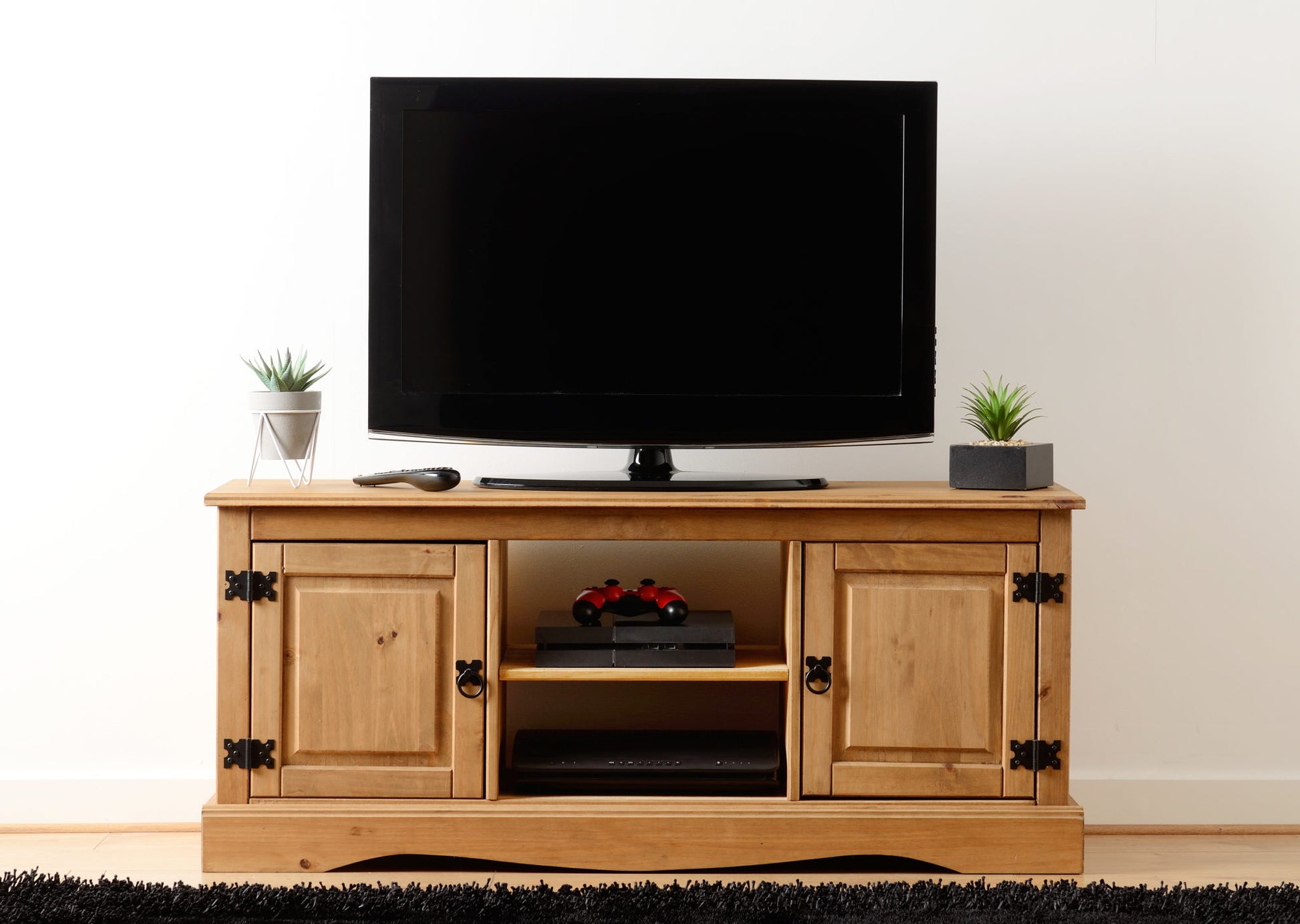 Corona 2 Door 1 Shelf Flat Screen TV Unit - Distressed Waxed Pine